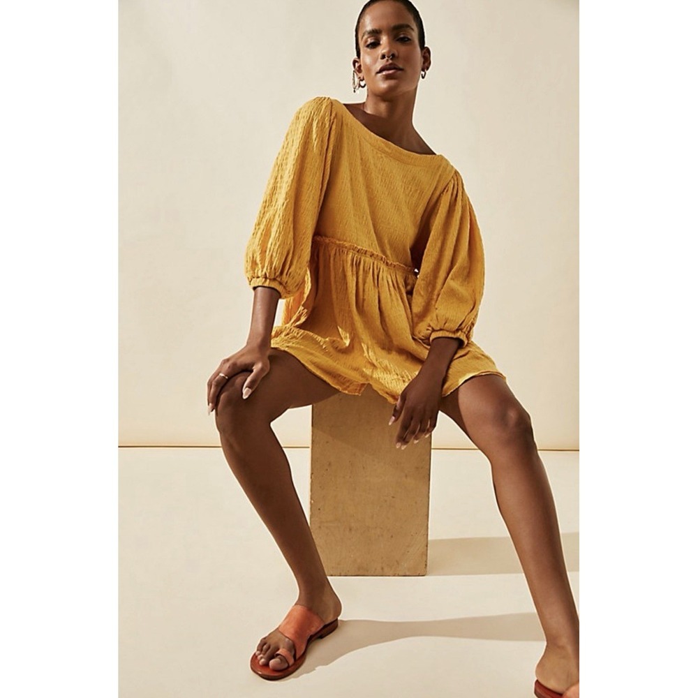 Free People Beach Beyond Obsessed Romper  Size XS Yellow boho minimalist Cotton